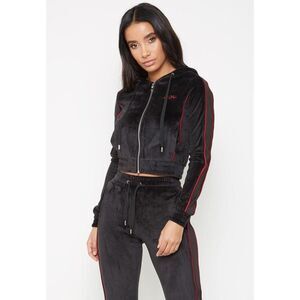 Manière De Voir Black Velour Zip Hoodie Jacket Size 6 MDV Tracksuit Cropped‎ Y2K